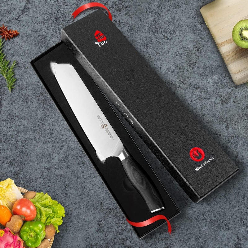TUO Kiritsuke Knife 8.5 inch Vegetable Cleaver Kitchen Knife Ultra Sharp Knife, German High Carbon Stainless Steel, Ergonomic Pakkawood Handle Gift Box, Fiery Phoenix Series - Black - Image 2
